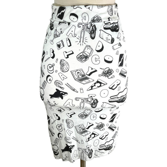 Wildfox x Broad City NWT Skipper Doodle Skirt High Waist Pencil Silhouette Small - Picture 6 of 12
